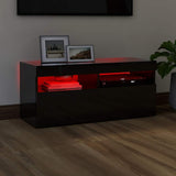 TV Cabinet with LED Lights High Gloss Black 90x35x40 cm