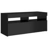 TV Cabinet with LED Lights High Gloss Black 90x35x40 cm - Close-Up Angle