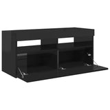 TV Cabinet with LED Lights High Gloss Black 90x35x40 cm - Low Angle