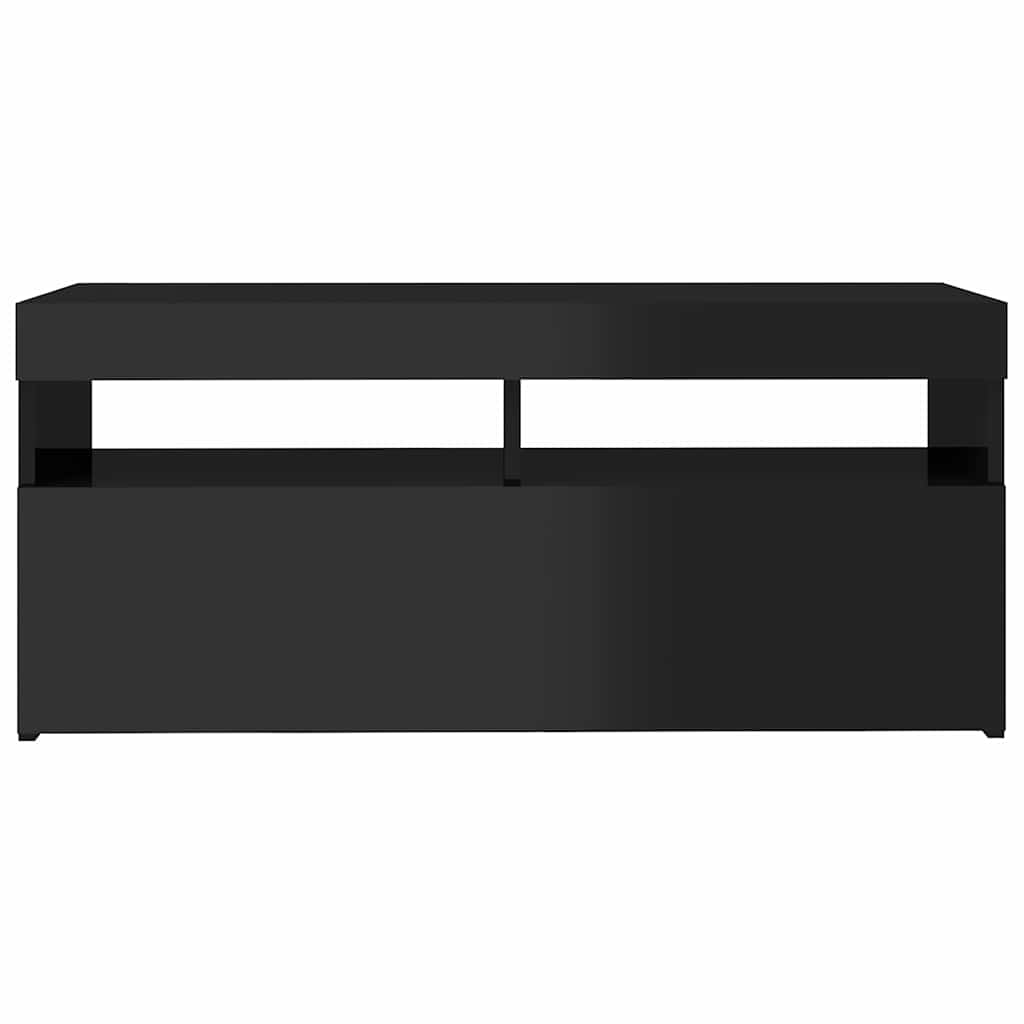 TV Cabinet with LED Lights High Gloss Black 90x35x40 cm