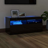 TV Cabinet with LED Lights High Gloss Black 90x35x40 cm