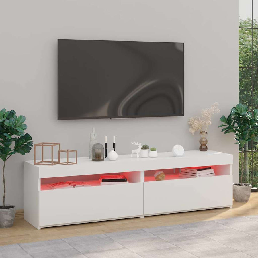 2 Piece TV Cabinet Set with LED Lights White 75x35x40 cm