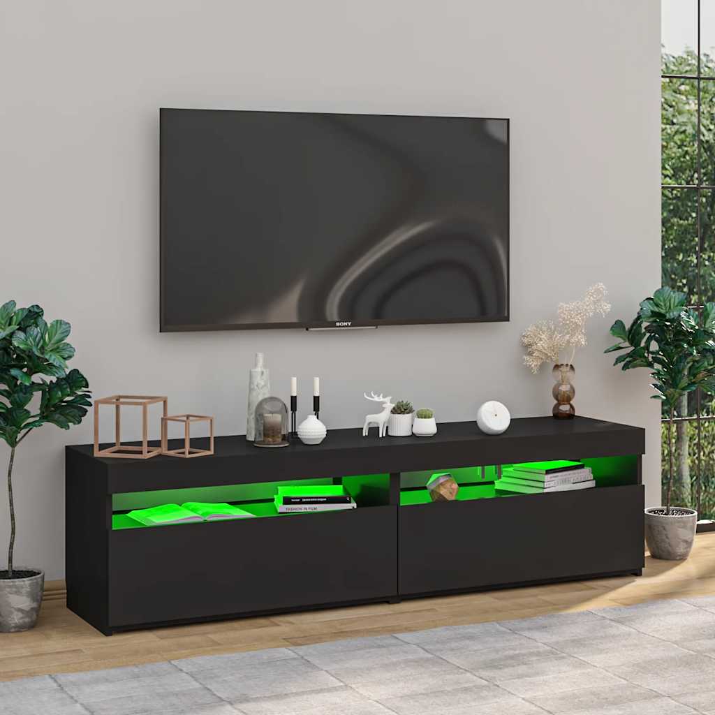 2 Piece TV Cabinet Set with LED Lights Black 75x35x40 cm