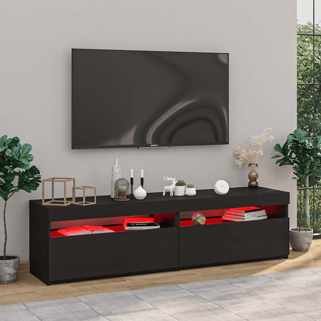 2 Piece TV Cabinet Set with LED Lights Black 75x35x40 cm