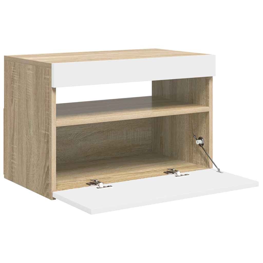 TV Cabinet with LED Lights White and Sonoma Oak 60x35x40 cm