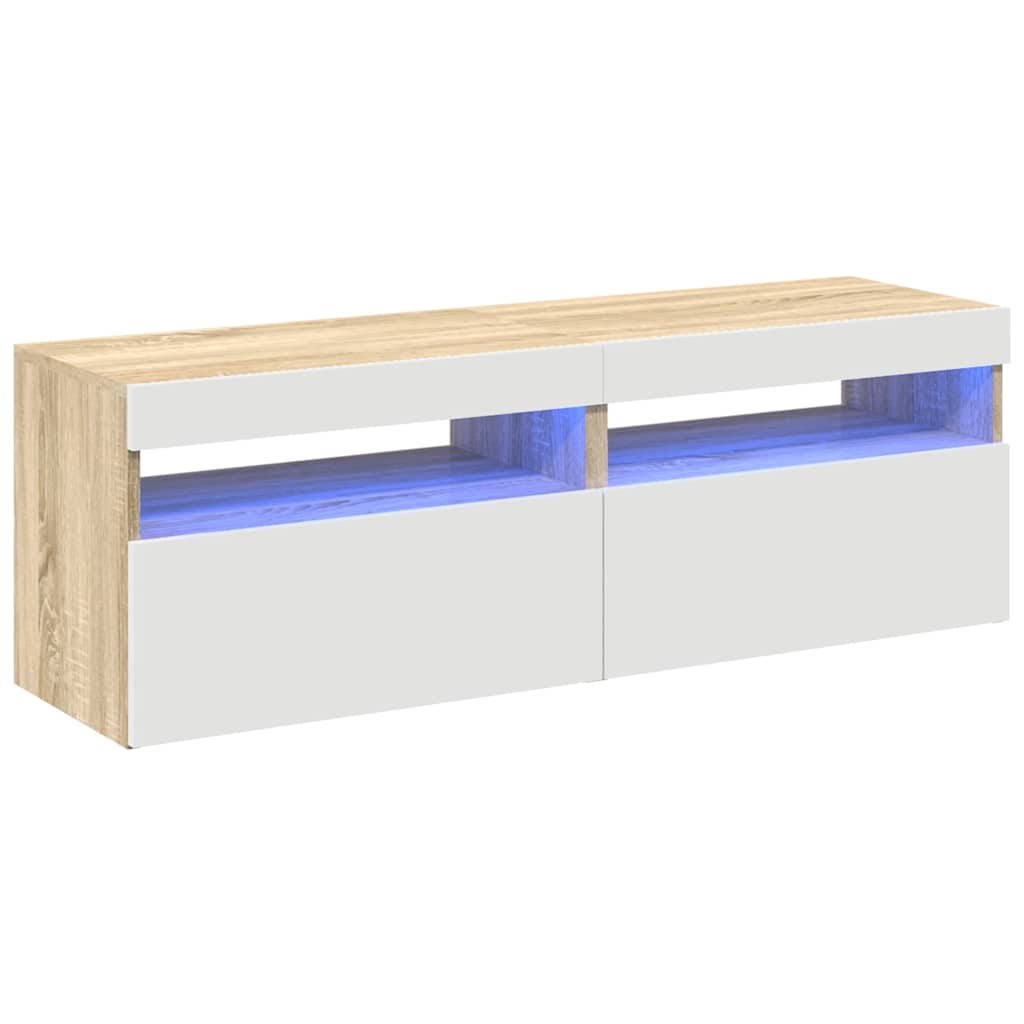 TV Cabinets with LED Lights 2 pcs White and Sonoma Oak 60x35x40 cm