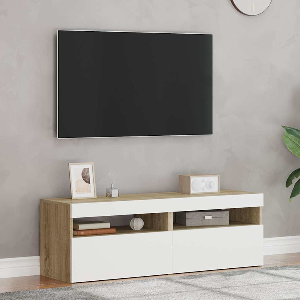 TV Cabinets with LED Lights 2 pcs White and Sonoma Oak 60x35x40 cm