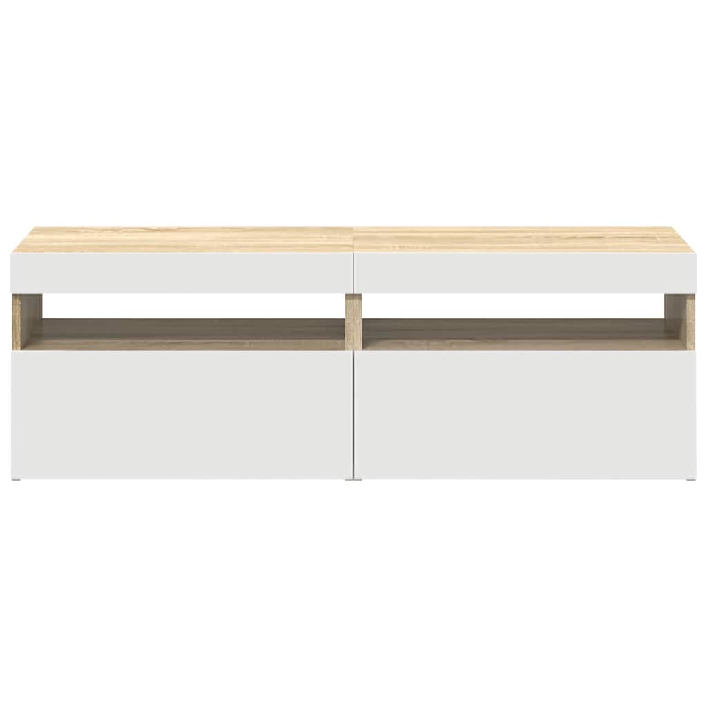 TV Cabinets with LED Lights 2 pcs White and Sonoma Oak 60x35x40 cm