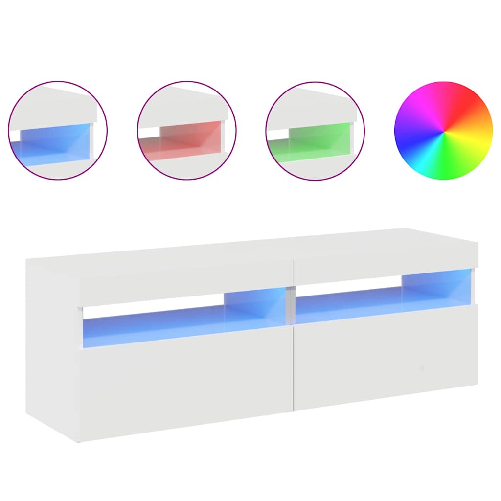 TV Cabinets with LED Lights 2 pcs High Gloss White 60x35x40 cm