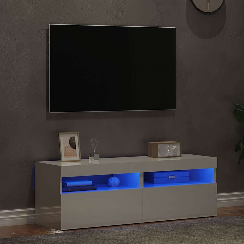 TV Cabinets with LED Lights 2 pcs High Gloss White 60x35x40 cm