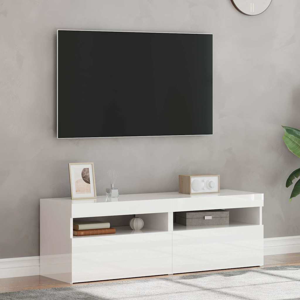 TV Cabinets with LED Lights 2 pcs High Gloss White 60x35x40 cm