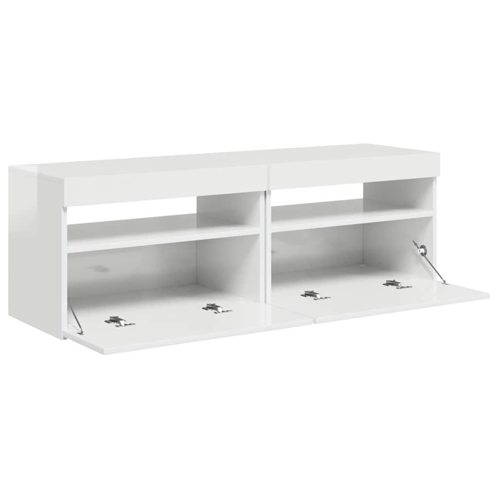 TV Cabinets with LED Lights 2 pcs High Gloss White 60x35x40 cm