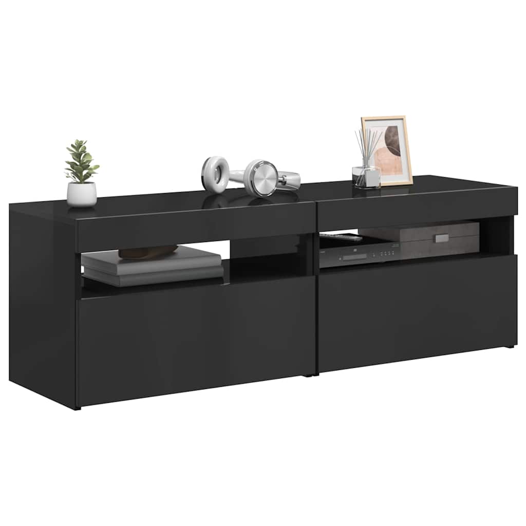 TV Cabinets with LED Lights 2 pcs High Gloss Black 60x35x40 cm