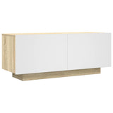 TV Cabinet White and Sonoma Oak 100x35x40 cm Engineered Wood - Front View