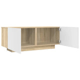 TV Cabinet White and Sonoma Oak 100x35x40 cm Engineered Wood - Close-Up Angle