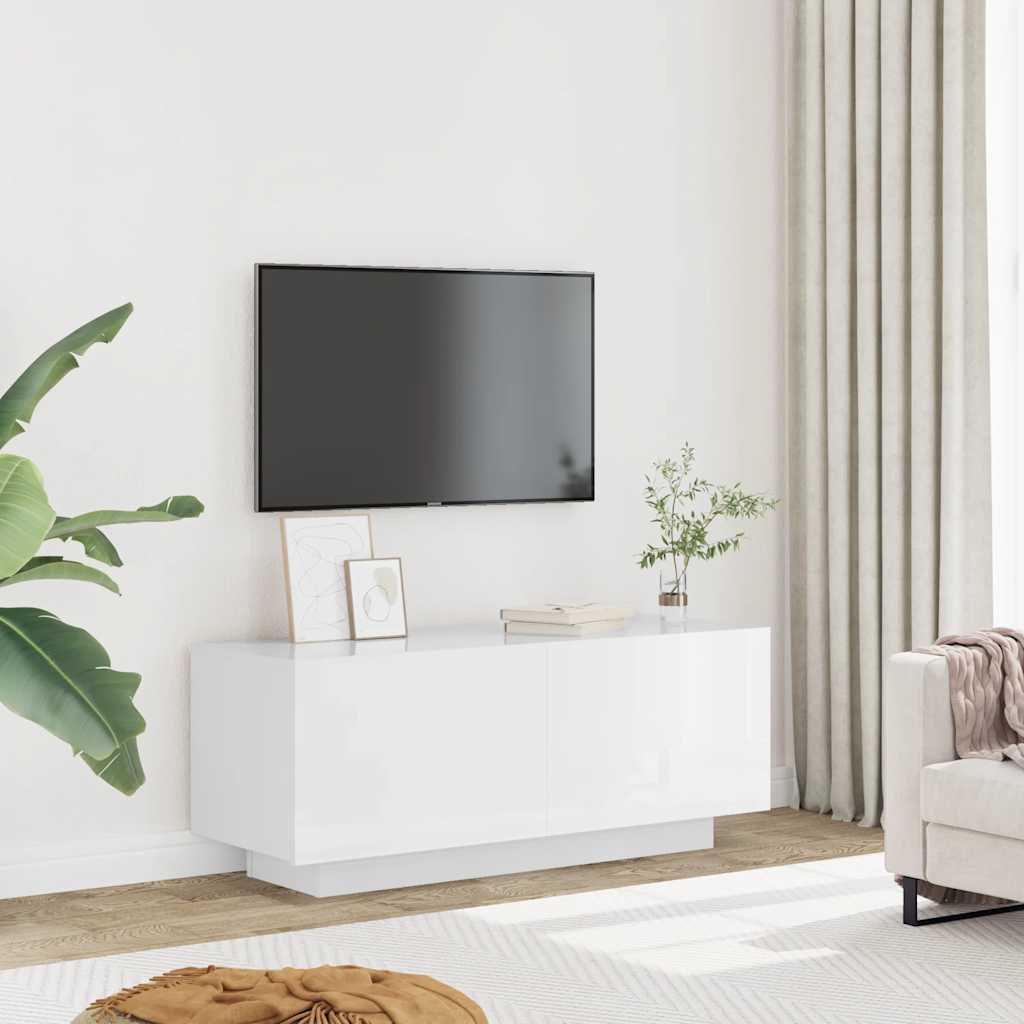 TV Cabinet High Gloss White 100x35x40 cm Engineered Wood