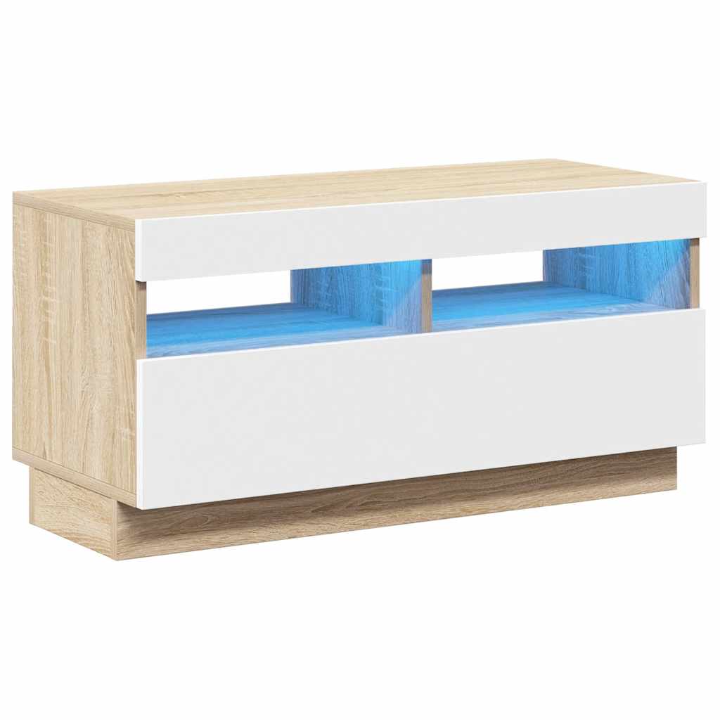 TV Cabinet with LED Lights White and Sonoma Oak 80x35x40 cm