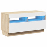 TV Cabinet with LED Lights White and Sonoma Oak 80x35x40 cm - Front View