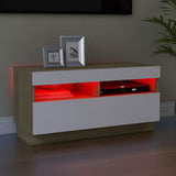TV Cabinet with LED Lights White and Sonoma Oak 80x35x40 cm