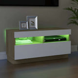 TV Cabinet with LED Lights White and Sonoma Oak 80x35x40 cm - Top-Down View