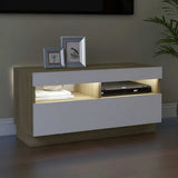 TV Cabinet with LED Lights White and Sonoma Oak 80x35x40 cm - 45-Degree Angle