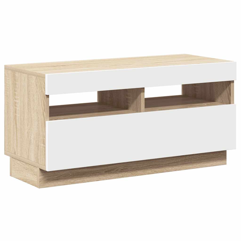TV Cabinet with LED Lights White and Sonoma Oak 80x35x40 cm