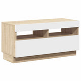 TV Cabinet with LED Lights White and Sonoma Oak 80x35x40 cm