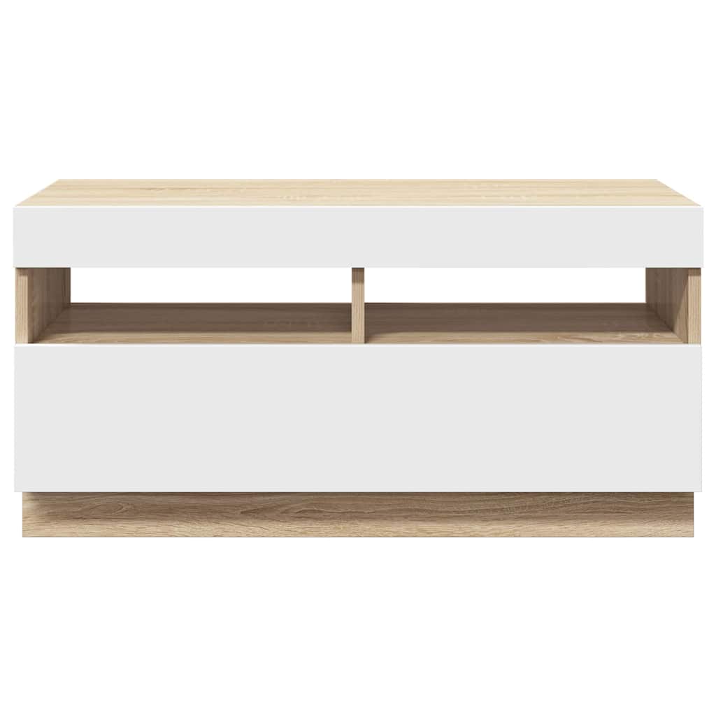 TV Cabinet with LED Lights White and Sonoma Oak 80x35x40 cm