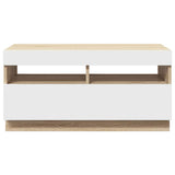 TV Cabinet with LED Lights White and Sonoma Oak 80x35x40 cm - Low Angle