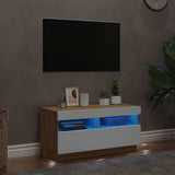 TV Cabinet with LED Lights White and Sonoma Oak 80x35x40 cm