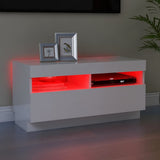 TV Cabinet with LED Lights High Gloss White 80x35x40 cm - Side View