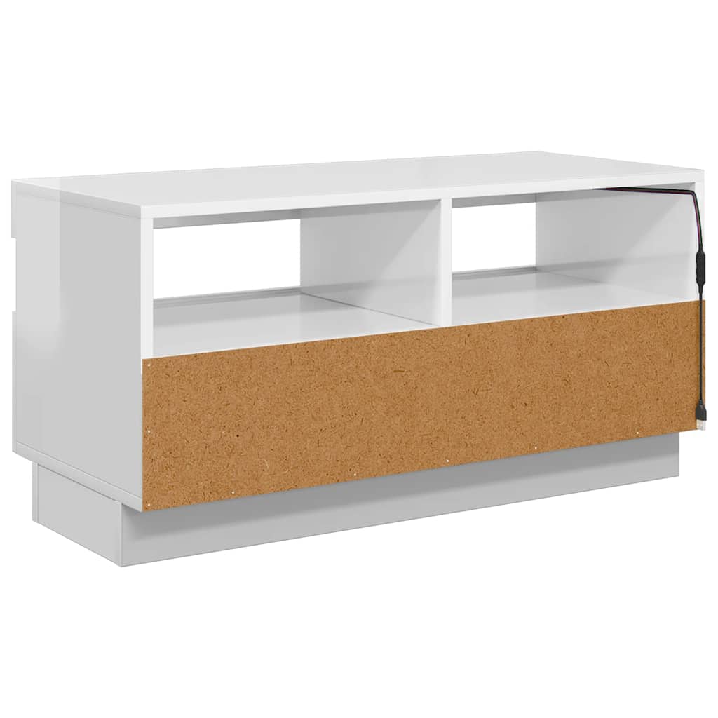 TV Cabinet with LED Lights High Gloss White 80x35x40 cm