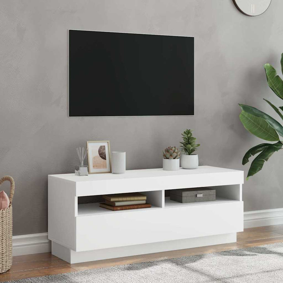 TV Cabinet with LED Lights White 100x35x40 cm