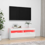 TV Cabinet with LED Lights High Gloss White 100x35x40 cm - Side View