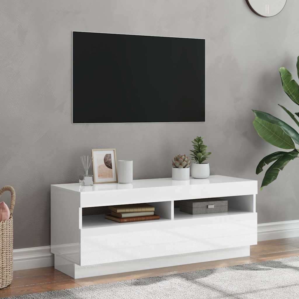 TV Cabinet with LED Lights High Gloss White 100x35x40 cm