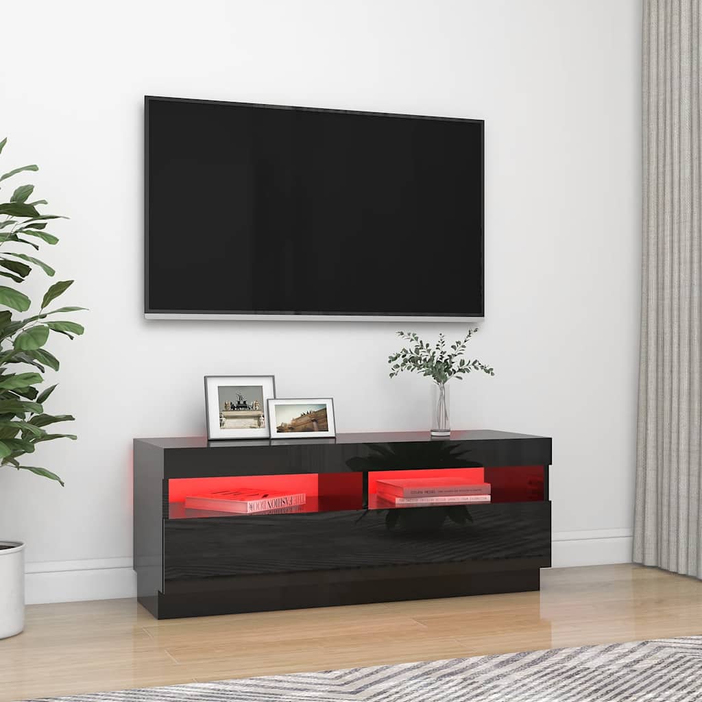 TV Cabinet with LED Lights High Gloss Black 100x35x40 cm