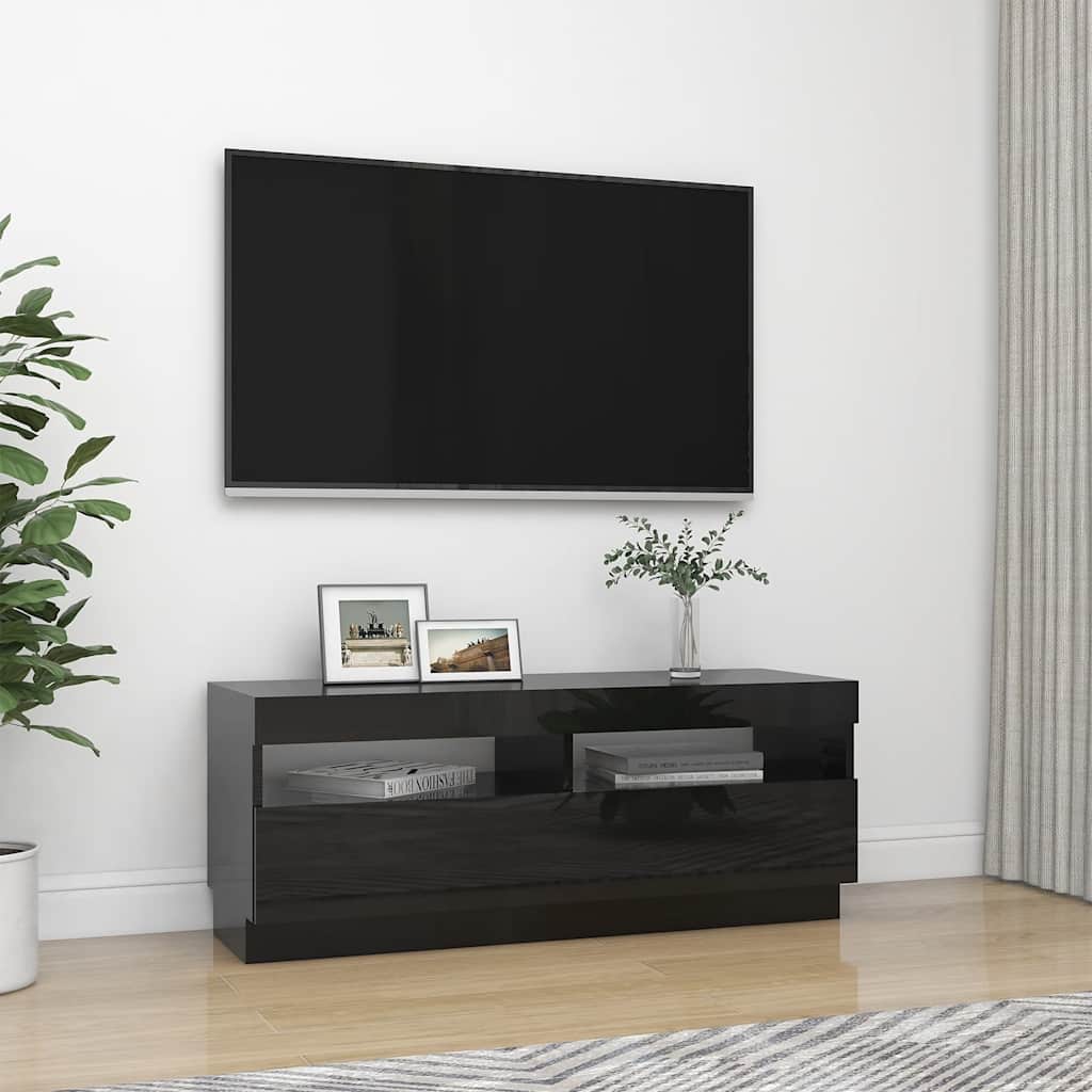 TV Cabinet with LED Lights High Gloss Black 100x35x40 cm