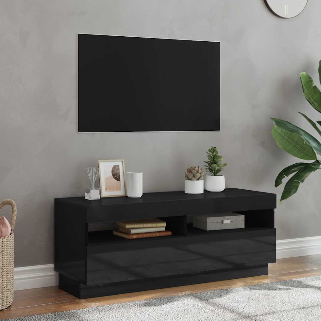 TV Cabinet with LED Lights High Gloss Black 100x35x40 cm