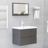Bathroom Mirror High Gloss Grey 60x10.5x37 cm Engineered Wood - Rear View