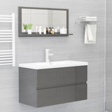Bathroom Mirror High Gloss Grey 80x10.5x37 cm Engineered Wood - Rear View