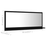 Bathroom Mirror Black 90x10.5x37 cm Engineered Wood - Close-Up Angle