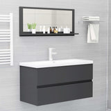 Bathroom Mirror Grey 90x10.5x37 cm Engineered Wood - Rear View
