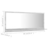 Bathroom Mirror Concrete Grey 90x10.5x37 cm Engineered Wood - Close-Up Angle