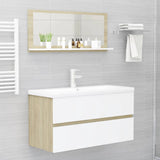 Bathroom Mirror White and Sonoma Oak 90x10.5x37 cm Engineered Wood - Top-Down View