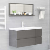 Bathroom Mirror High Gloss Grey 90x10.5x37 cm Engineered Wood - Top-Down View