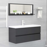 Bathroom Mirror Grey 100x10.5x37 cm Engineered Wood - Rear View