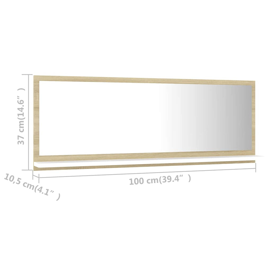 Bathroom Mirror White and Sonoma Oak 100x10.5x37 cm Engineered Wood