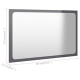Bathroom Mirror High Gloss Grey 60x1.5x37 cm Engineered Wood - 45-Degree Angle