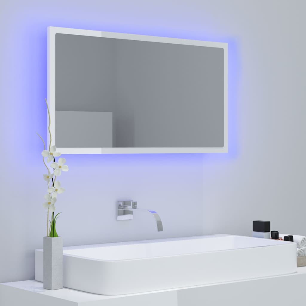 LED Bathroom Mirror High Gloss White 80x8.5x37 cm Acrylic