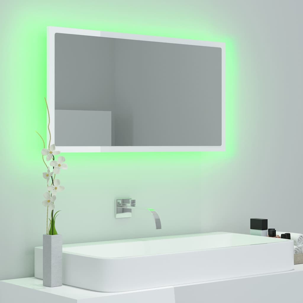 LED Bathroom Mirror High Gloss White 80x8.5x37 cm Acrylic
